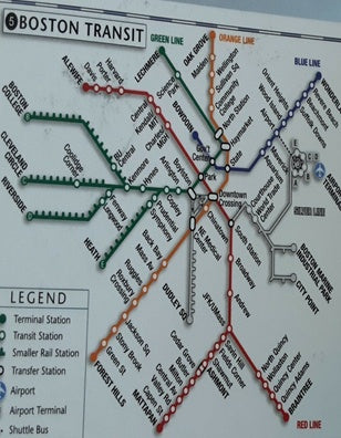 Boston Transit map with various lines and stations labeled